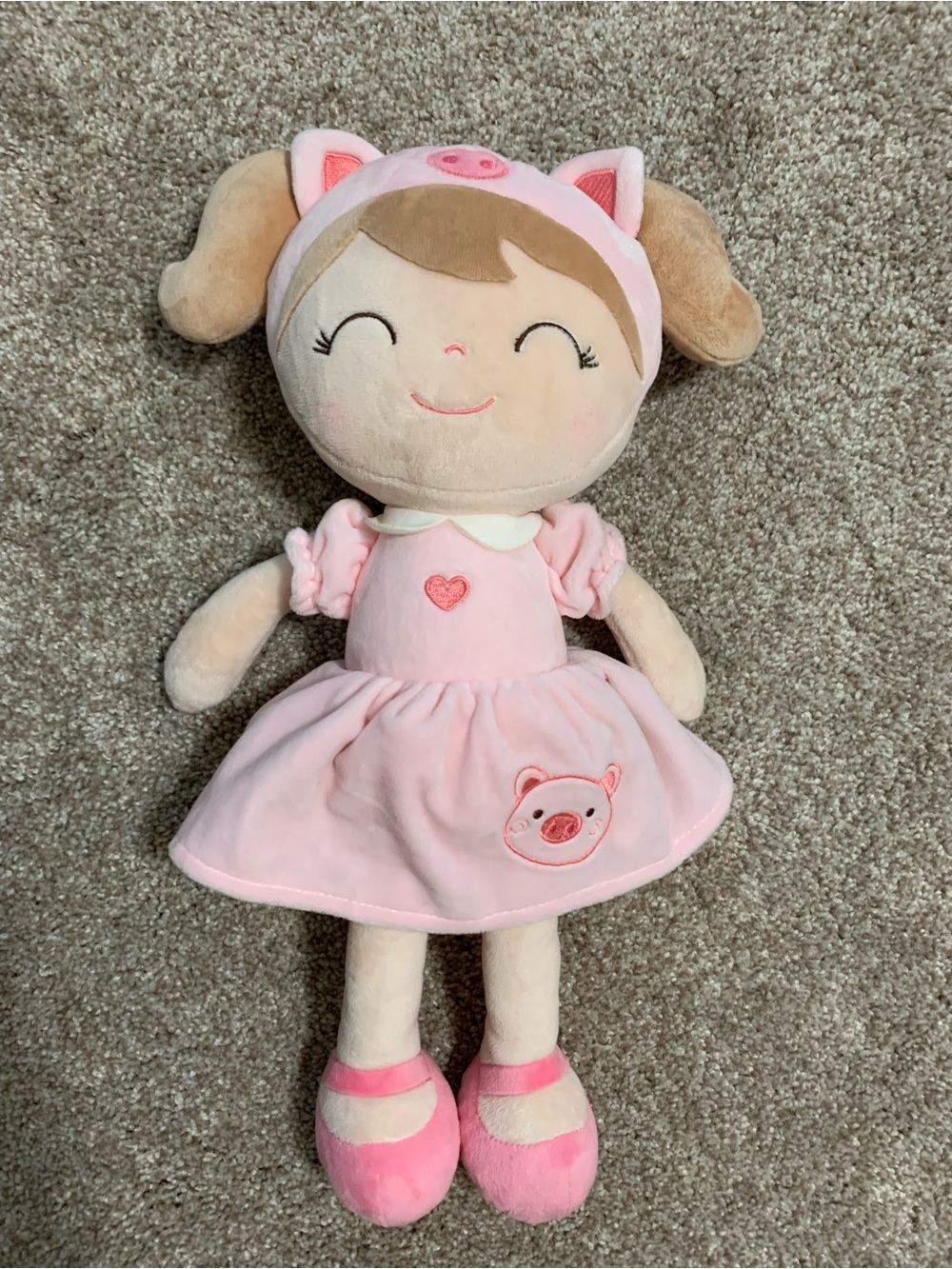 Gloveleya Spring Girl Baby Rag Doll Plush Toy Pink Pig Piggy Dress Soft 16”